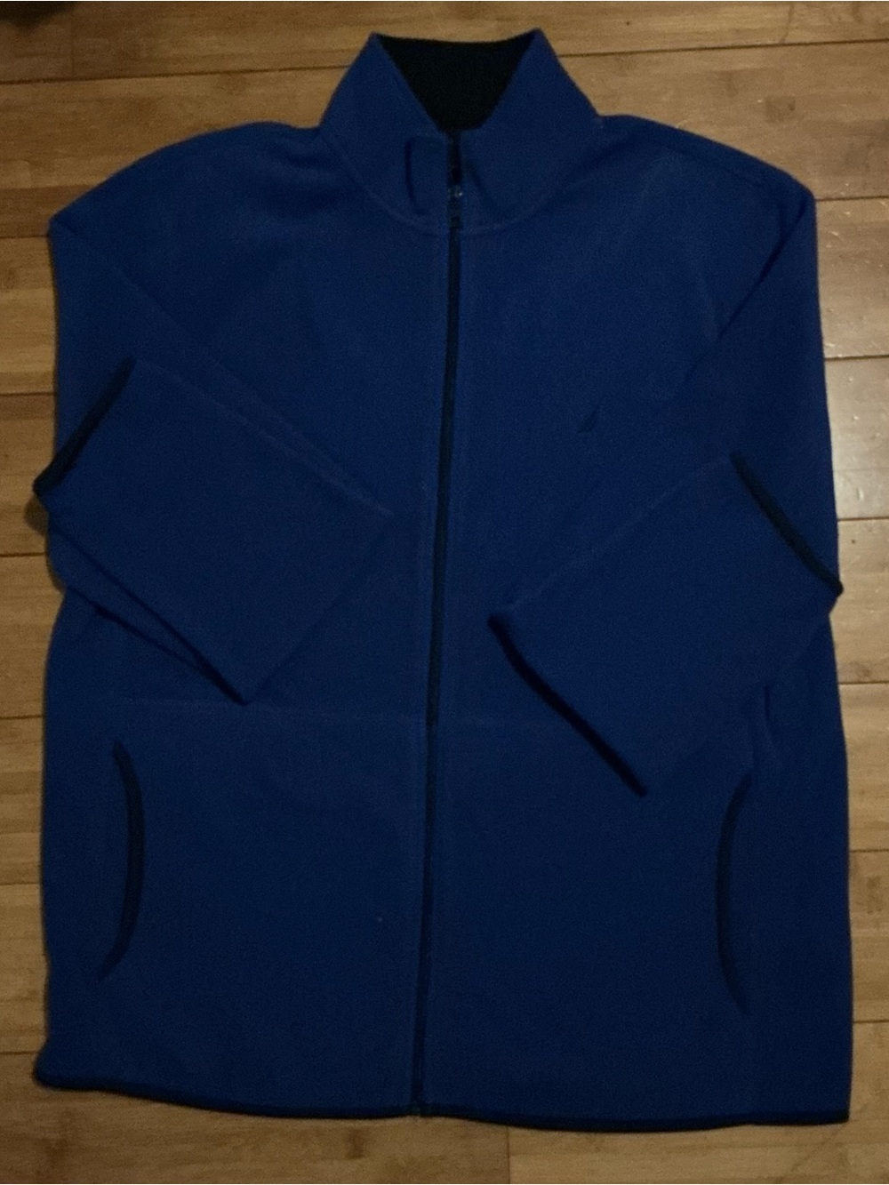 Nautica Mens XL Royal Blue Full Zip Fleece Jacket Spell Out Embroidered